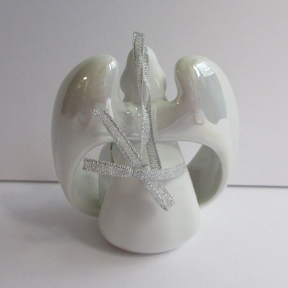 Apple Tree Design Porcelain Angel 3D Nativity Ornament White Gold Trim Christmas - Picture 2 of 12